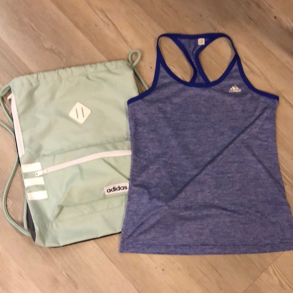 - 🌺 Bundle-Adidas Classic Drawstring Gym Sack AND Purple Racerback Tank - Picture 1 of 3